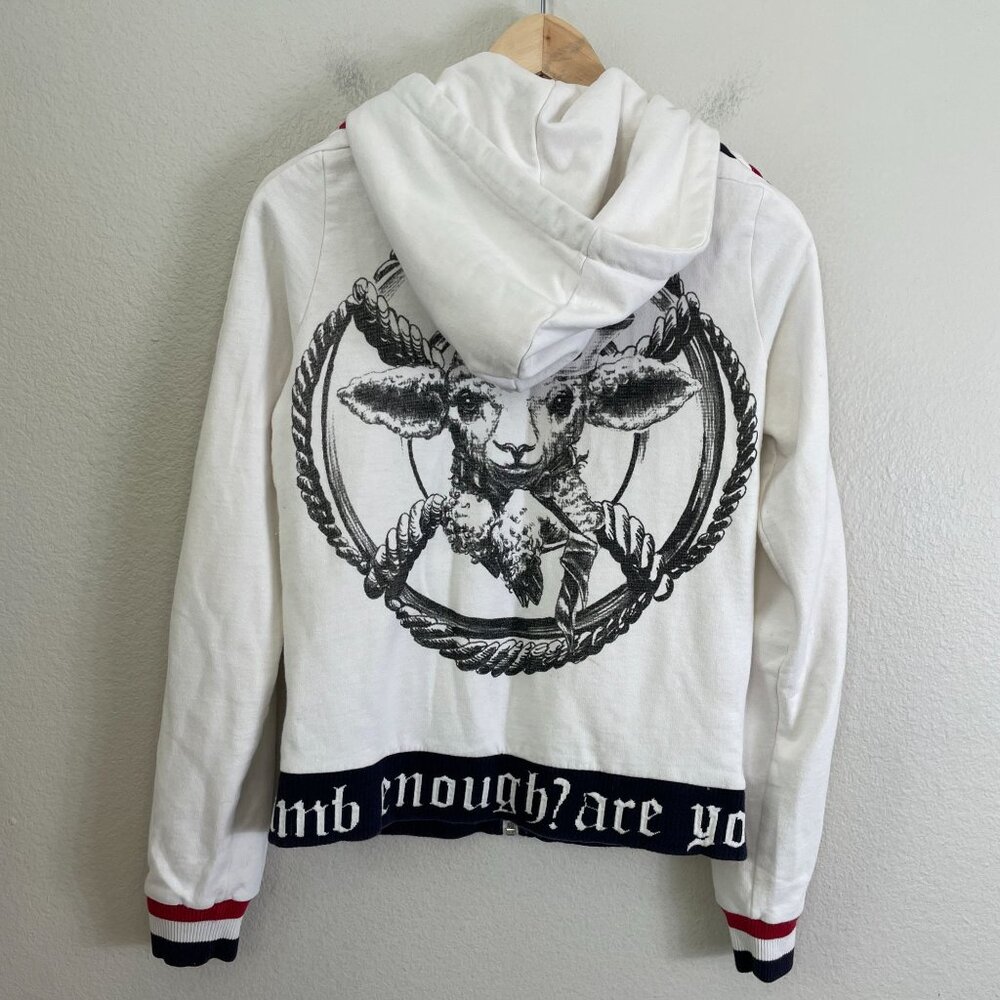 L.A.M.B. White Hoodie Jacket with Black Graphic and Red & Navy Braid Trim - Picture 11 of 13